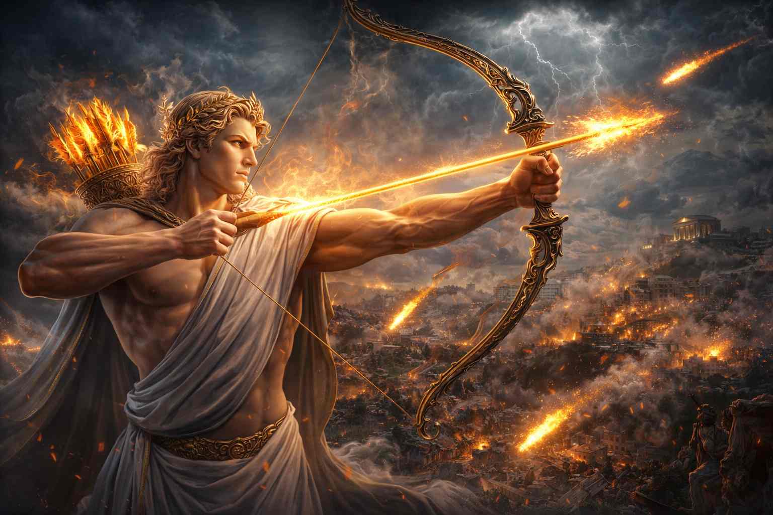 Łuk Apolla i strzały zarazy – bóg, który leczy i zadaje cios