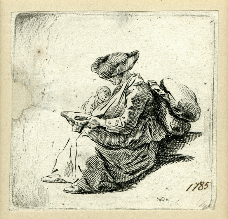 Daniel Chodowiecki, Żebrząca markietanka z dzieckiem, 1764