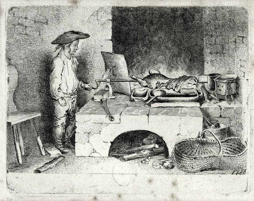 Daniel Chodowiecki, Chłopiec obracający rożnem, 1764